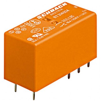Schrack RT2P/8A/230VAC … miniaturní oranž relé 2P, 230VAC, 8A