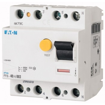  EATON PF6-40/4/003 … proudový chránič 6 kA, 40A/ 30 mA - typ AC