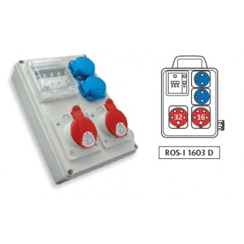 SEZ ROS-I 1603 D … zásuvková skříň jištěná, 2x16A/230V; 1x16A/400V; ; 1x32A/400V; IP44, držadlo