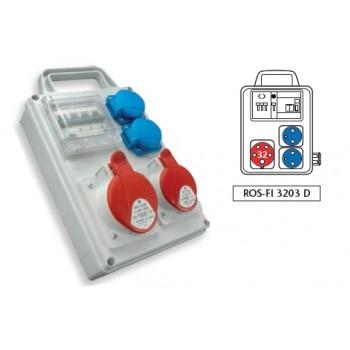SEZ ROS FI-3203 D … zásuvková skříň s chráničem, 2x16A/230V; 1x32A/400V; IP44, držadlo