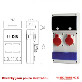 SCA 632.31WW-111F2 … zásuvková skříň s chráničem; 4x16A/230V; 1x16A/400V; 1x32A/400V; IP44