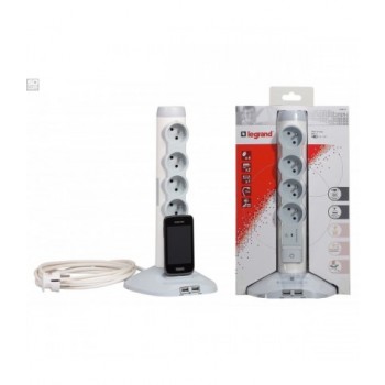LE 050014 … sloup. 4x2P+T,3xUSB,po.2m kab., šedý