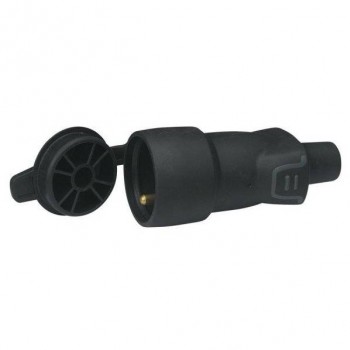 LE 050447 … zásuvka gumová 2P+T černá s víčkem, 16A/250V, IP44