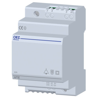 OEZ UTZ-4-A … zvonkový transformátor 4VA, 3 moduly, 230V/6V, 8V, 12V