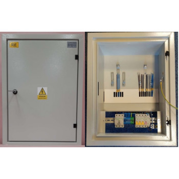ROZV RE/Z/101HS+FVE-3/25 ČEZ … OCP elektroměrový rozvadeč, 2-tarif, jistič 25B/3, RAL, odchozí svorky, příprava na FVE