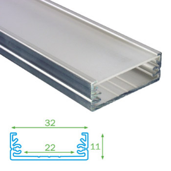 FKT U15-2m … AL profil pro LED + plexi (rovný mléčný) k přisazení 32x11, l= 2m