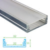 FKT U15-2m … AL profil pro LED + plexi (rovný mléčný) k přisazení 32x11, l= 2m