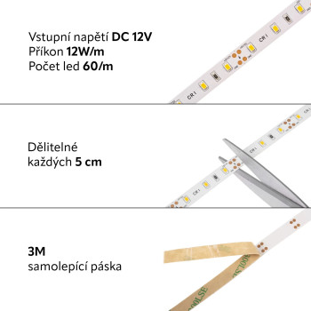 TL LED pásek … 60LED/20mod/m; teplá bílá; IP20; 1050lm/m; 12W/m